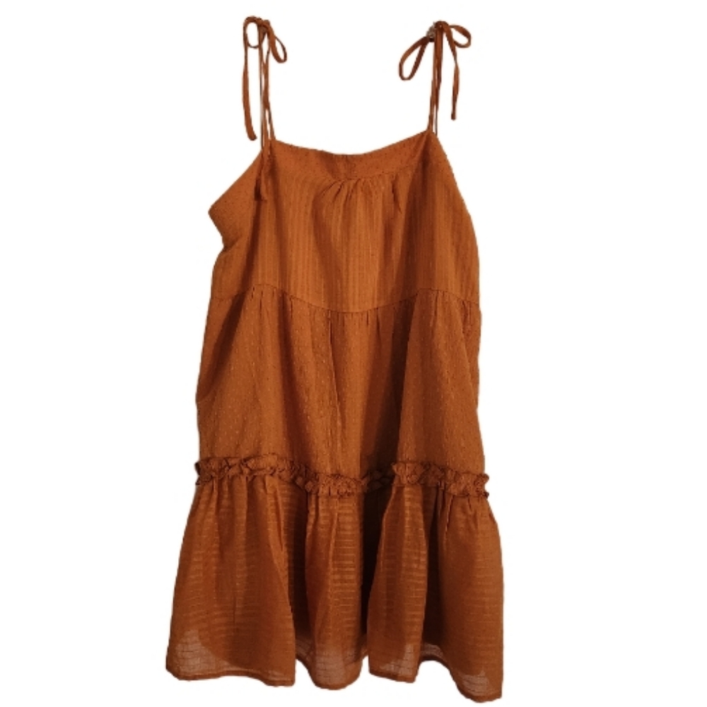LULU'S TIE SHOULDER BABYDOLL DRESS WITH FABRIC DETAIL TEXTURE RUFFLE HEM SZ XL